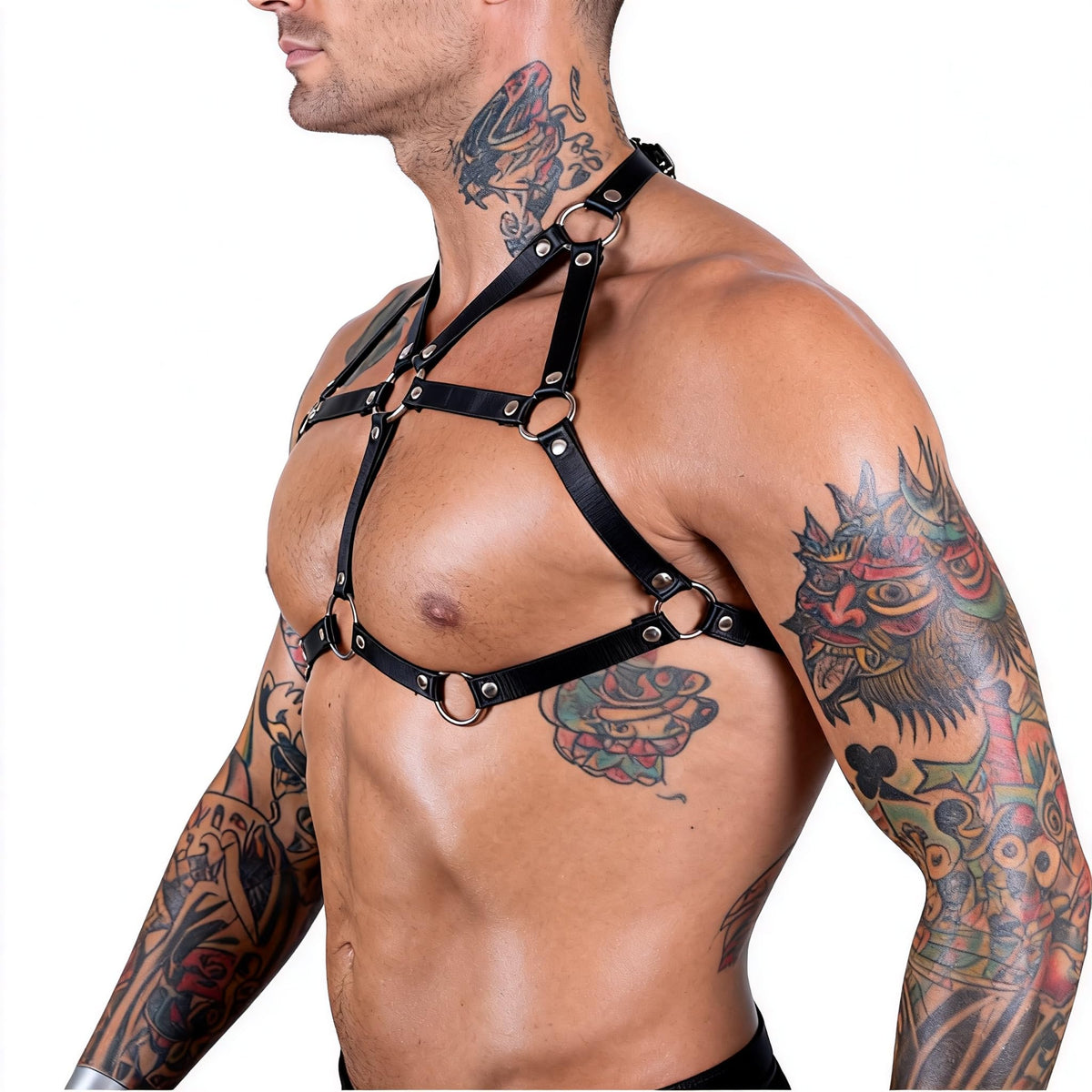 Men’s Chest Harness Belt with Adjustable Leather Shoulder Straps, Gothic Punk BDSM Harness, Bondage Belt with Choker for Cosplay, Rave Outfits, Clubwear & Nightclub Fetish Costume