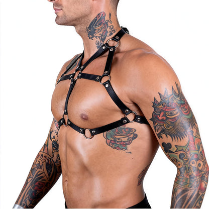 Men’s Chest Harness Belt with Adjustable Leather Shoulder Straps, Gothic Punk BDSM Harness, Bondage Belt with Choker for Cosplay, Rave Outfits, Clubwear & Nightclub Fetish Costume