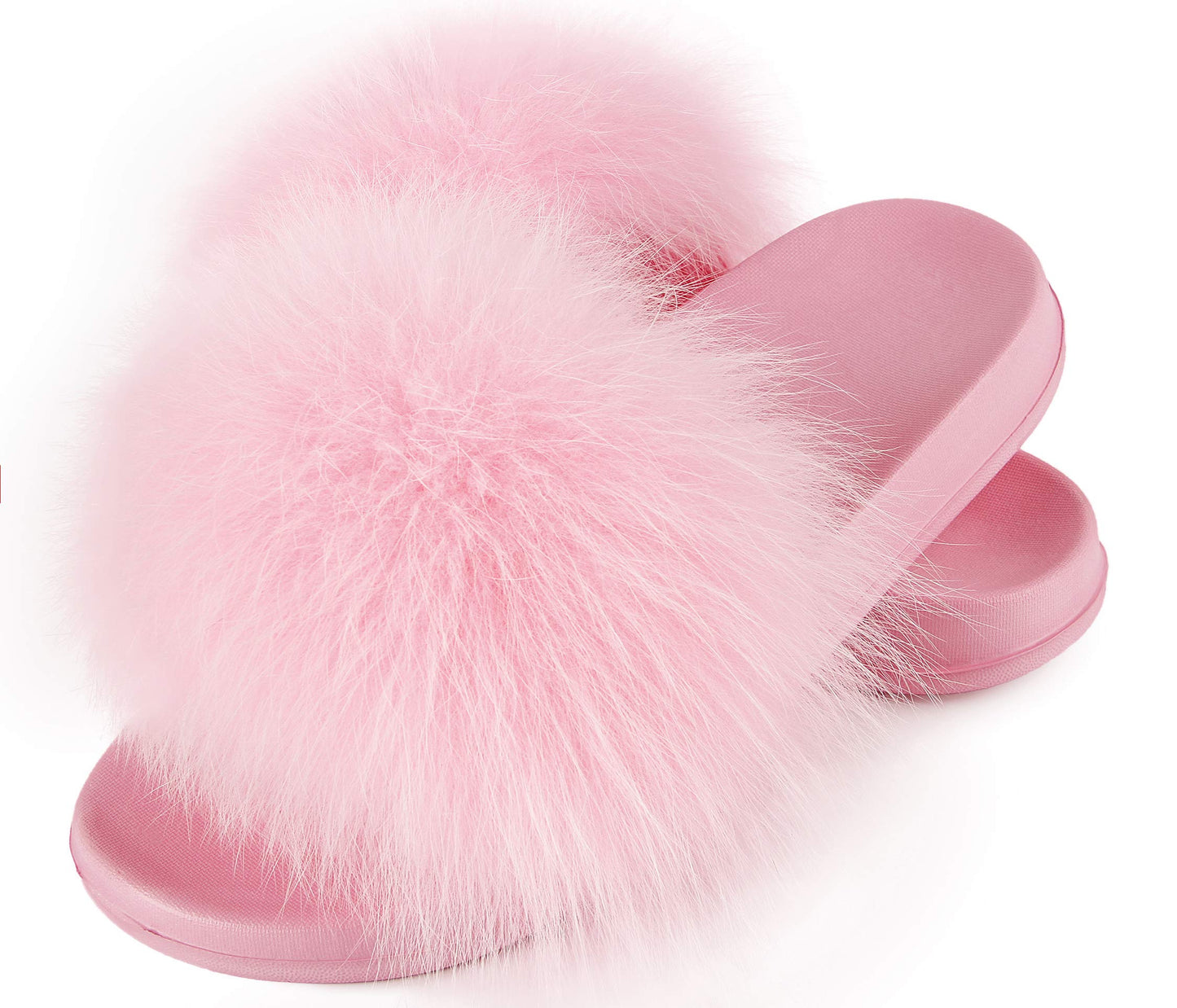 Women's Real Fox Fur Slides, Open Toe Cute Fluffy Fur Slippers, Indoor or Outdoor Comfortable Furry Fuzzy Soft Sandals Shoes