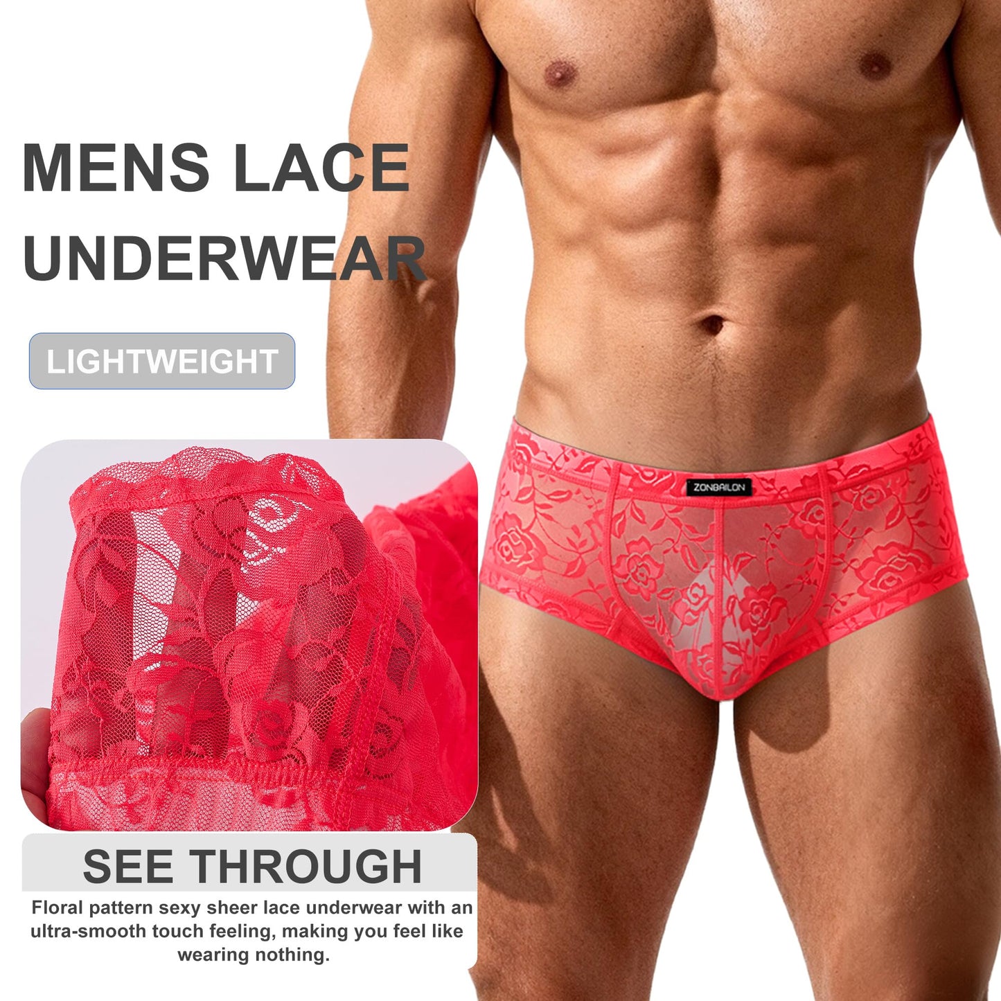 Mens Lace Underwear Bikini Briefs with Pouch Mesh Silk Boxers for Men Sexy