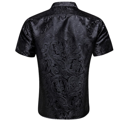 Men’s Paisley Short Sleeve Shirt Luxury Western Jacquard Party