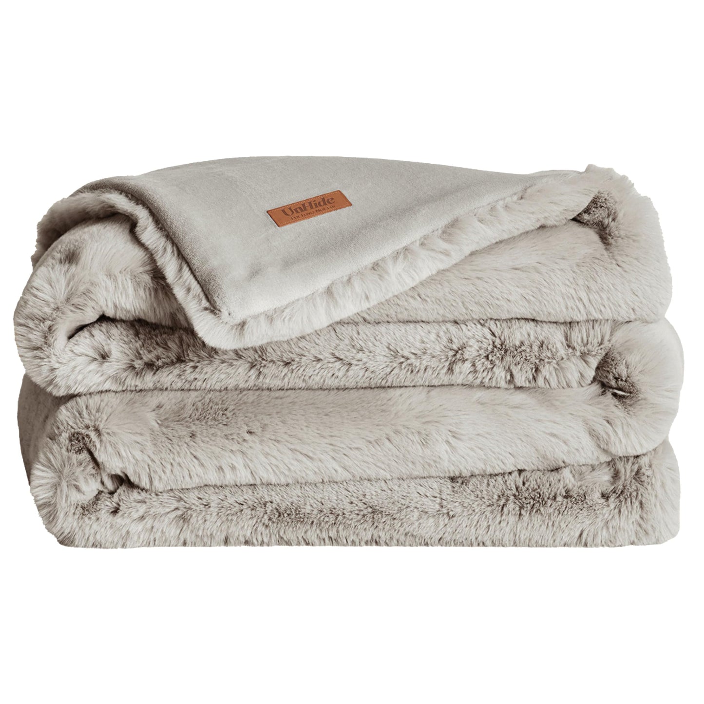 UnHide Marshmallow - Faux Fur Blanket - Heavy Weight, Extra Soft Blanket - Made from Recycled Materials - Machine Washable - Large (90" x 108") - Greige