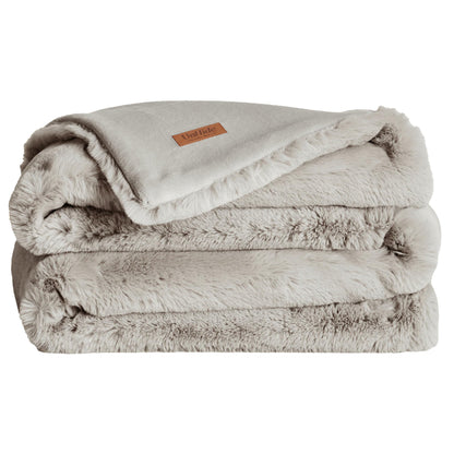 UnHide Marshmallow - Faux Fur Blanket - Heavy Weight, Extra Soft Blanket - Made from Recycled Materials - Machine Washable - Large (90" x 108") - Greige