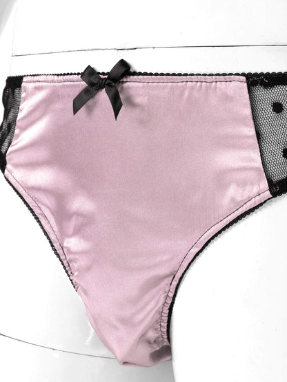 Men's 2Piece Sissy Shiny Satin Cross Dresser Lingerie Set Bra Tops with Girly Panties Pink