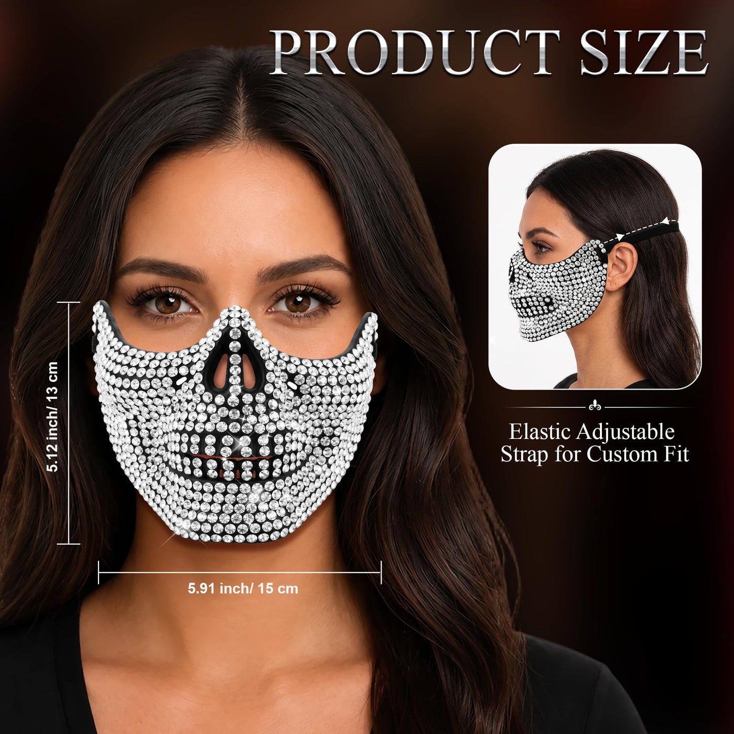 Bling Rhinestone Skull Half Mask, Rhinestone Halloween Face Mask