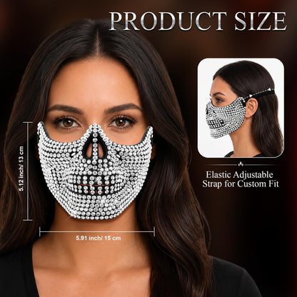Bling Rhinestone Skull Half Mask, Rhinestone Halloween Face Mask
