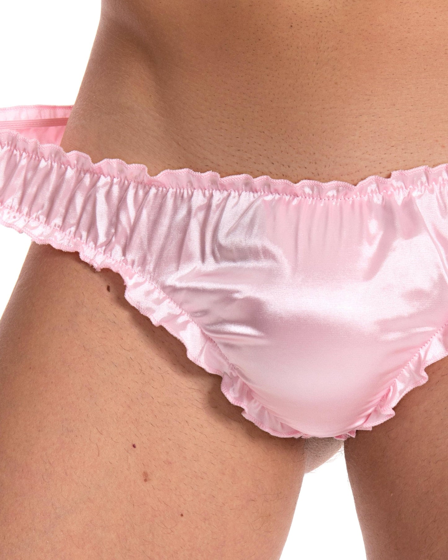 Satini Men's Satin Ruffle Sissy Thong Tanga Knickers Briefs Panties (Baby Pink, L)