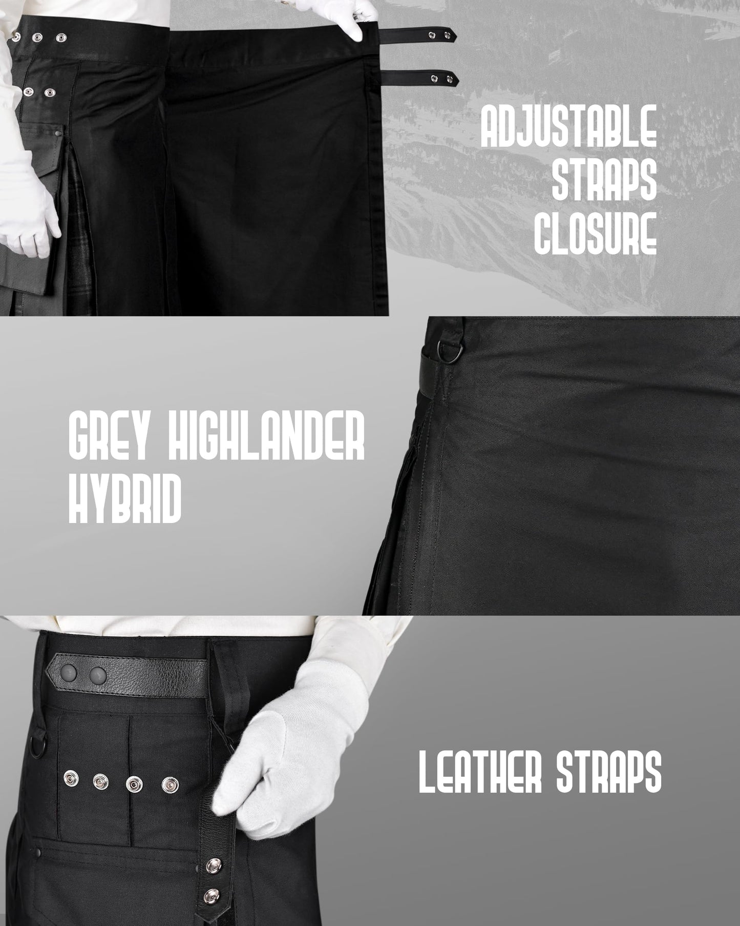 Hybrid Utility Kilts for Men Scottish Traditional Kilt with Flashes (US, Numeric, 34, 36, Regular, Regular, Gray Highlander)