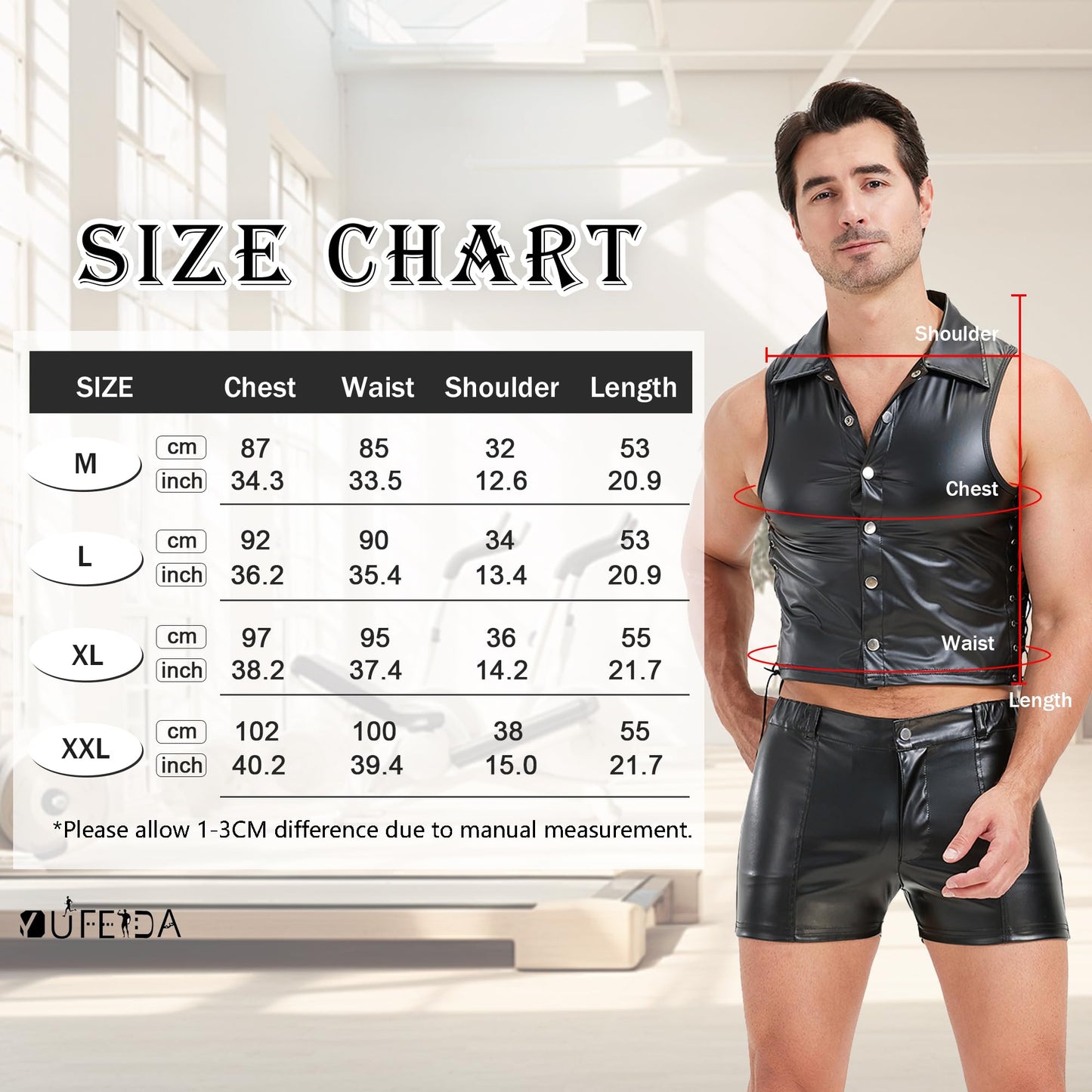 YUFEIDA Men's Faux Leather Undershirts Button Laceup Sleeveless Tank Tops Muscle Fit Waistcoat Tops Fashion Undershirts