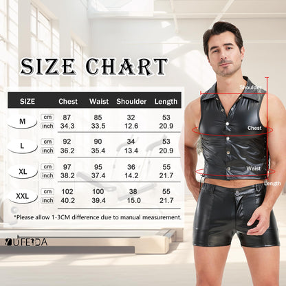 YUFEIDA Men's Faux Leather Undershirts Button Laceup Sleeveless Tank Tops Muscle Fit Waistcoat Tops Fashion Undershirts
