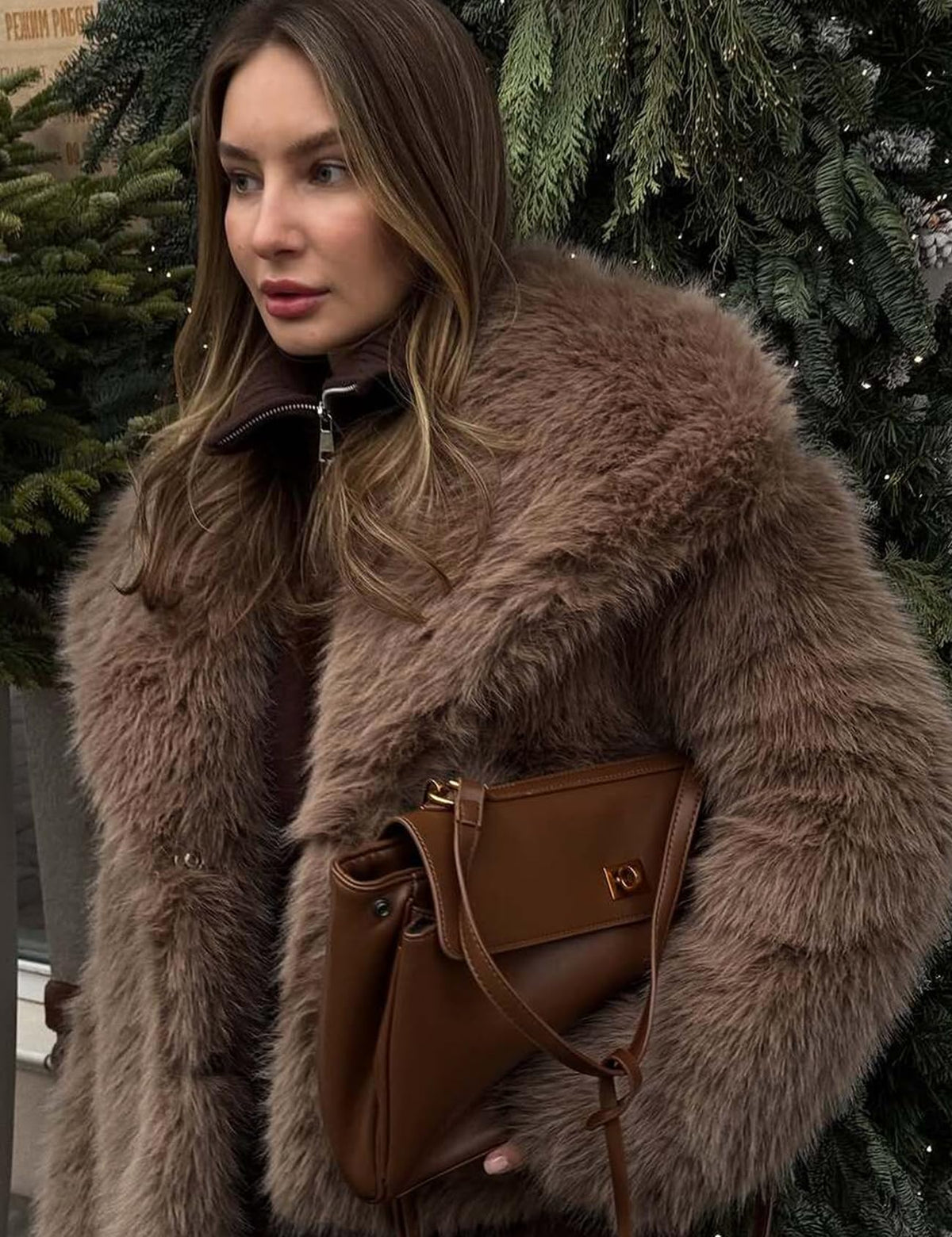 Women Faux Fur Coat Lapel Collar Shaggy Warm Short Fluffy Jacket