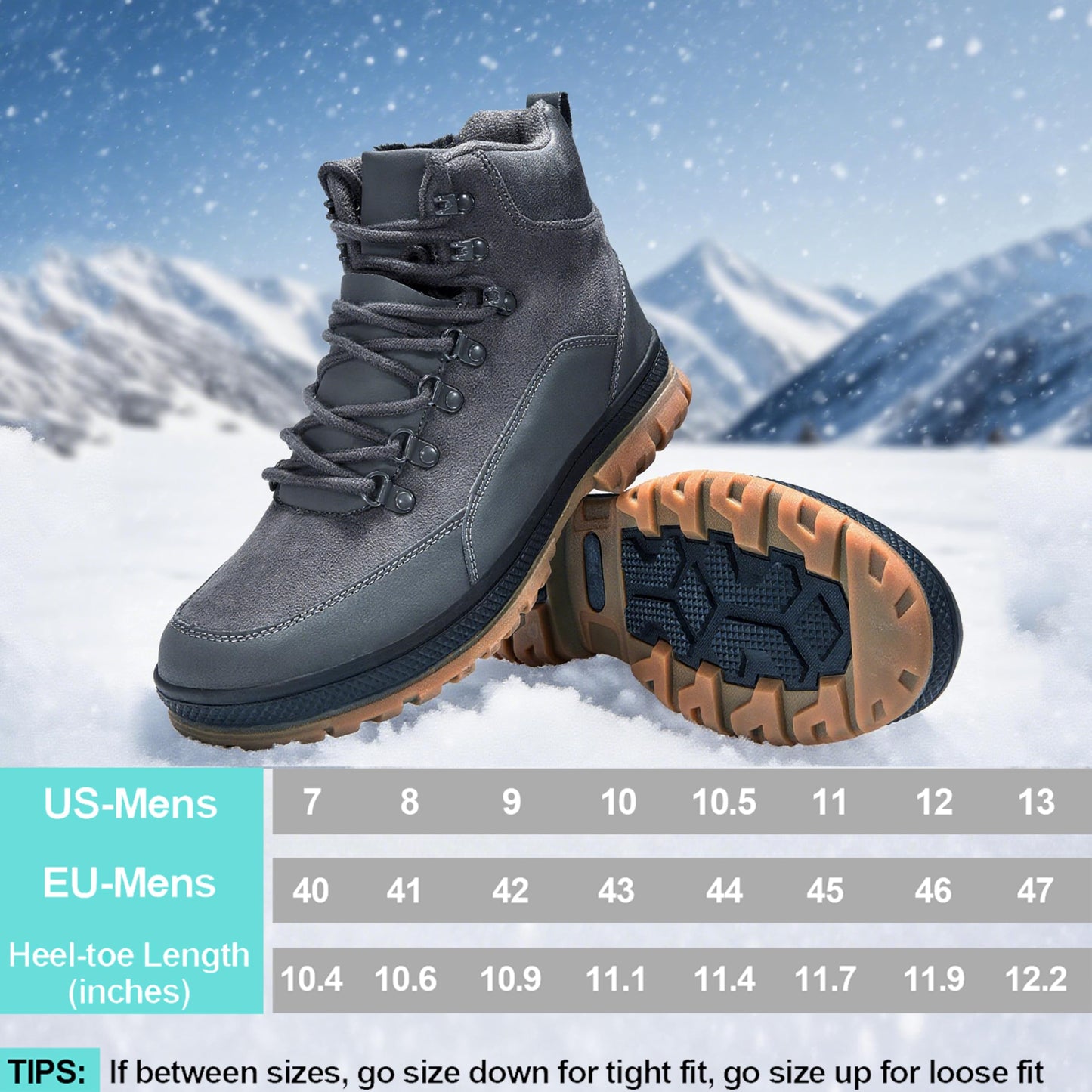 Wondamo Men's Snow Boots Lightweight Waterproof Winter Boots Fur Lined Anti-slip Cold Weather Shoes, Dark Grey, 13 US Men