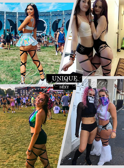 Rave Leg Wrap for Women - Music Festival Cosplay Costume Outfits Non-Slip Elastic Strap Halloween Party Accessories(2PackB,O,1330a)