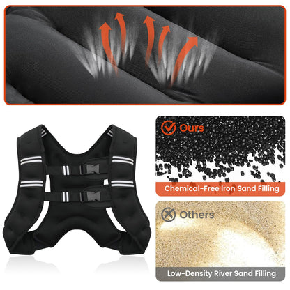 Poudee Weighted Vest, 12LB Weight Vest for Men Women, Body Weight Vests Adjustable with Reflective Stripe for Strength Training, Running, Training Workout, Jogging, Walking - 12LB