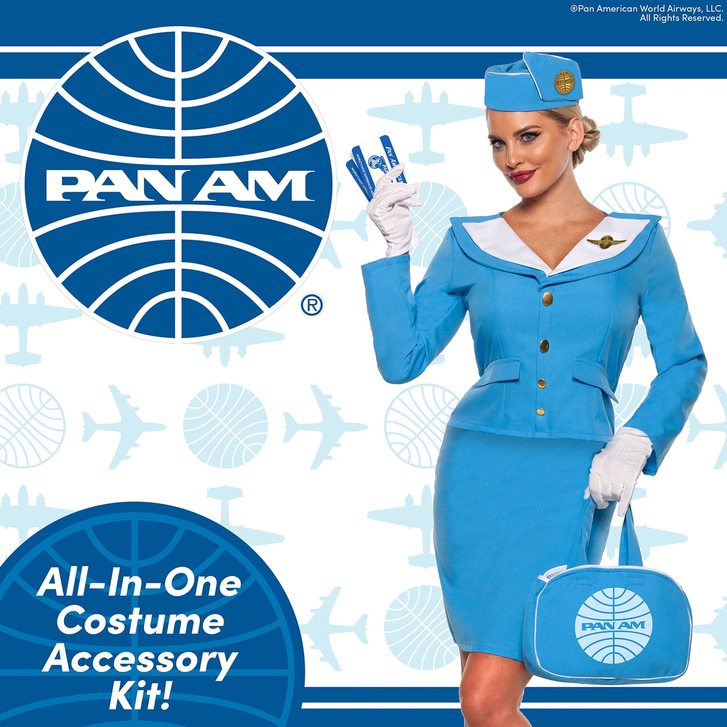 Official PAN AM® Stewardess Accessories - Licensed PAN AM® Airline Stewardess Accessory Kit, Includes 5 Pieces for Your Halloween Costume, One Size