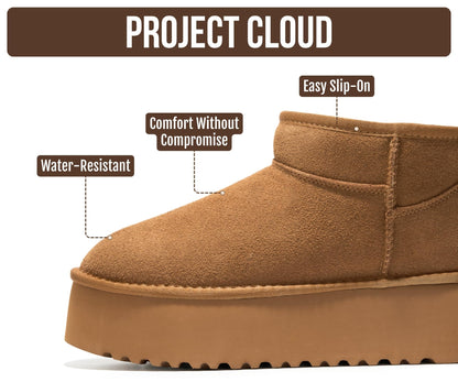 Project Cloud 100% Genuine Leather Platform Ankle Boots for Women