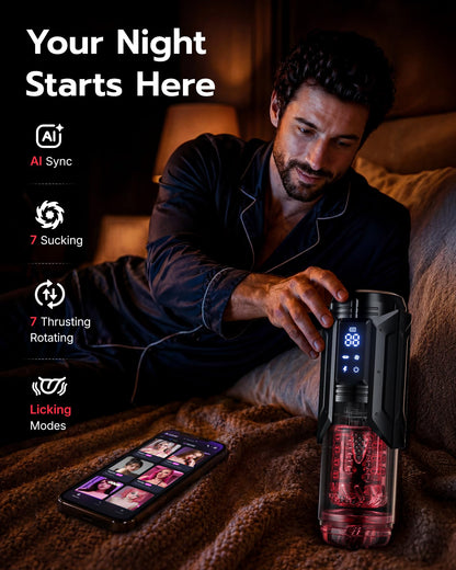 EINSEO Sex Toys for Men Penis Pump - AI Sync Waterproof Male Masturbator Stroker with 7 Sucking Thrusting Rotating & 7 Licking Modes, Adult Toys Pocket Pussy Mens Sex Toy Blowjob Sex Machine Bath Item