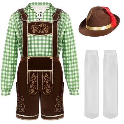 Spooktacular Creations Men Lederhosen Oktoberfest Outfit Costume, 5 Pack German Bavarian Costume Set with Hat Shirt Socks for Halloween Beer Festival - Oktoberfest - Octoberfest