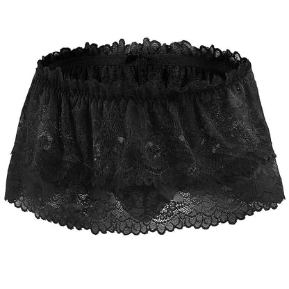 BTREEFLO Men's Sissy Lace Panties Double Layer Skirt Sissy Pouch Briefs Lingerie Sexy Underwear Thongs Black