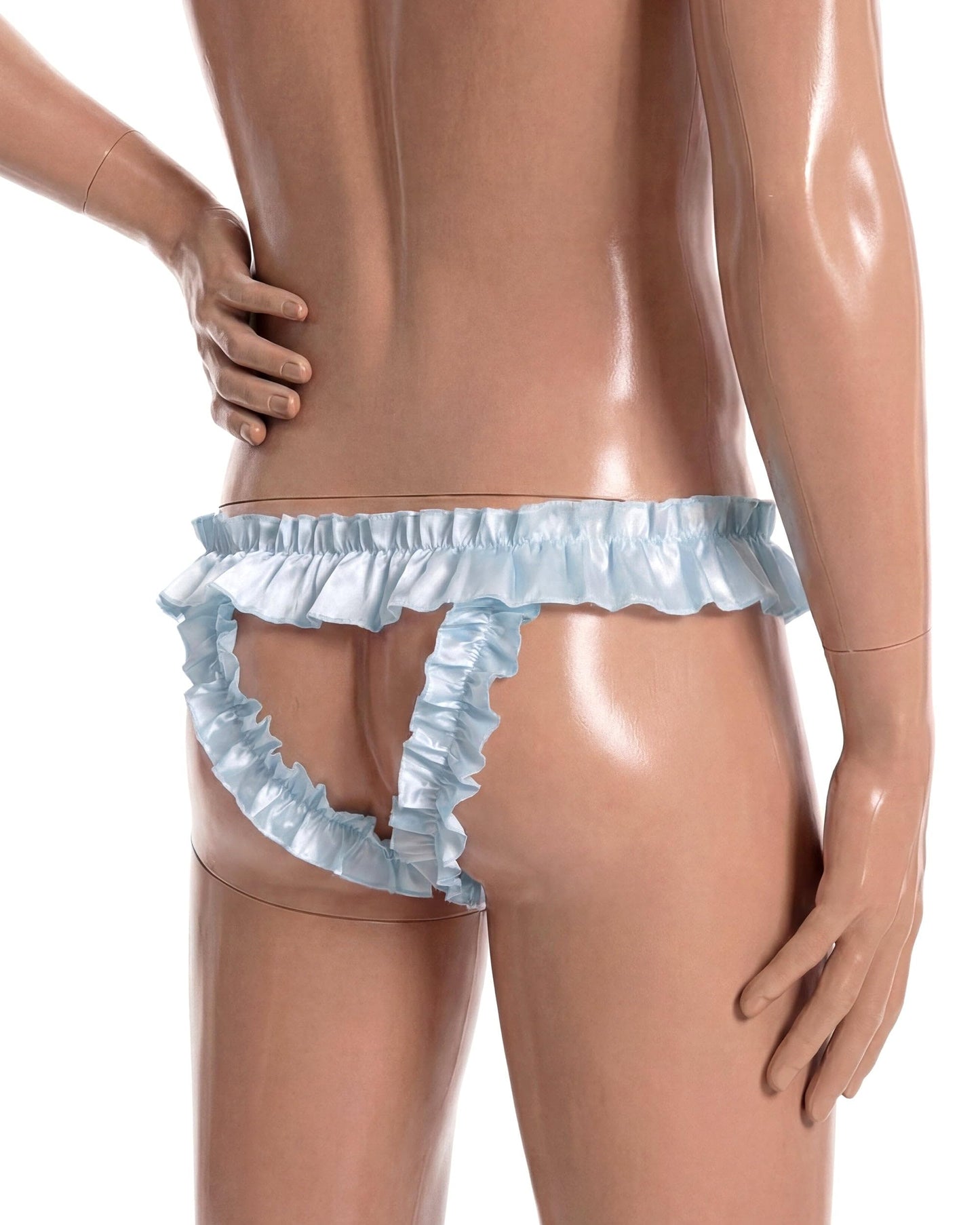 Satini Men's Satin Ruffle Bow Thong Sissy Knickers Briefs Jockstrap Panties (Baby Blue, XXL)