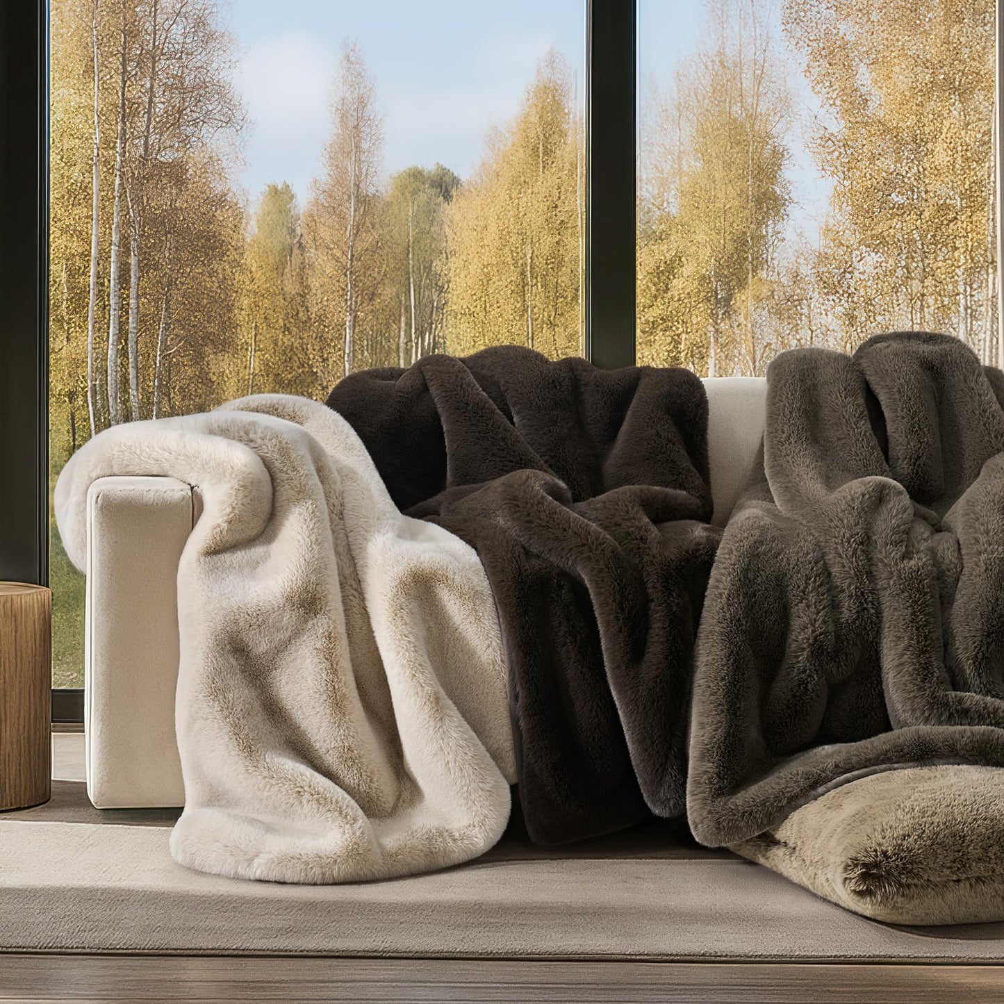 EVERGRACEHOME Luxury Soft Faux Chinchilla Fur Throw Blanket for Couch, Warm Thick Heavy Winter Throw Blanket 1220GSM for Bed, Fluffy Cozy Mink Blanket with Reversible Velvet, Espresso Mink, 60"x80"