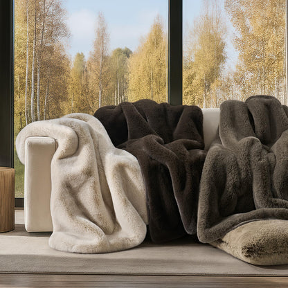EVERGRACEHOME Luxury Soft Faux Chinchilla Fur Throw Blanket for Couch, Warm Thick Heavy Winter Throw Blanket 1220GSM for Bed, Fluffy Cozy Mink Blanket with Reversible Velvet, Espresso Mink, 60"x80"