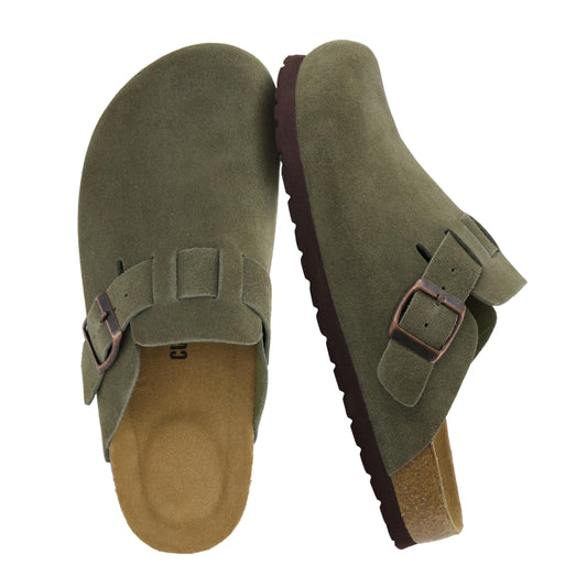 CUSHIONAIRE Hana - Genuine Leather Suede Classic Clog Womens Shoes - Slip On Mule Comfortable Shoes for Women, KHAKI 10W