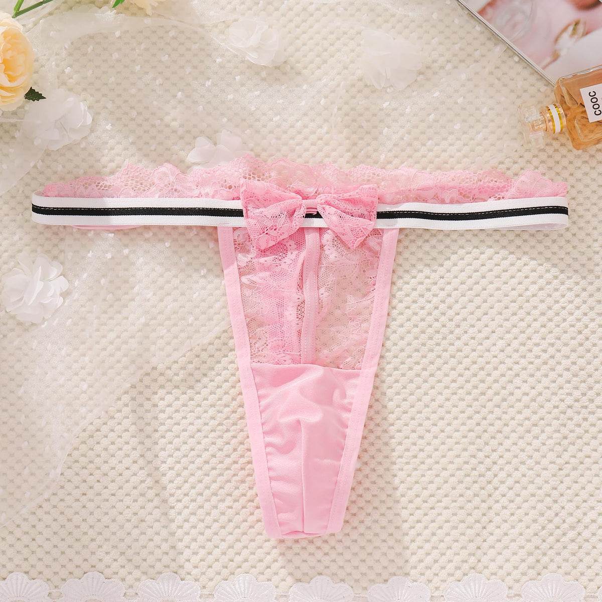Men's Lace Thong, Sheer Pouch Strappy T-Back, Crossdressing Lingerie ABAFIP
