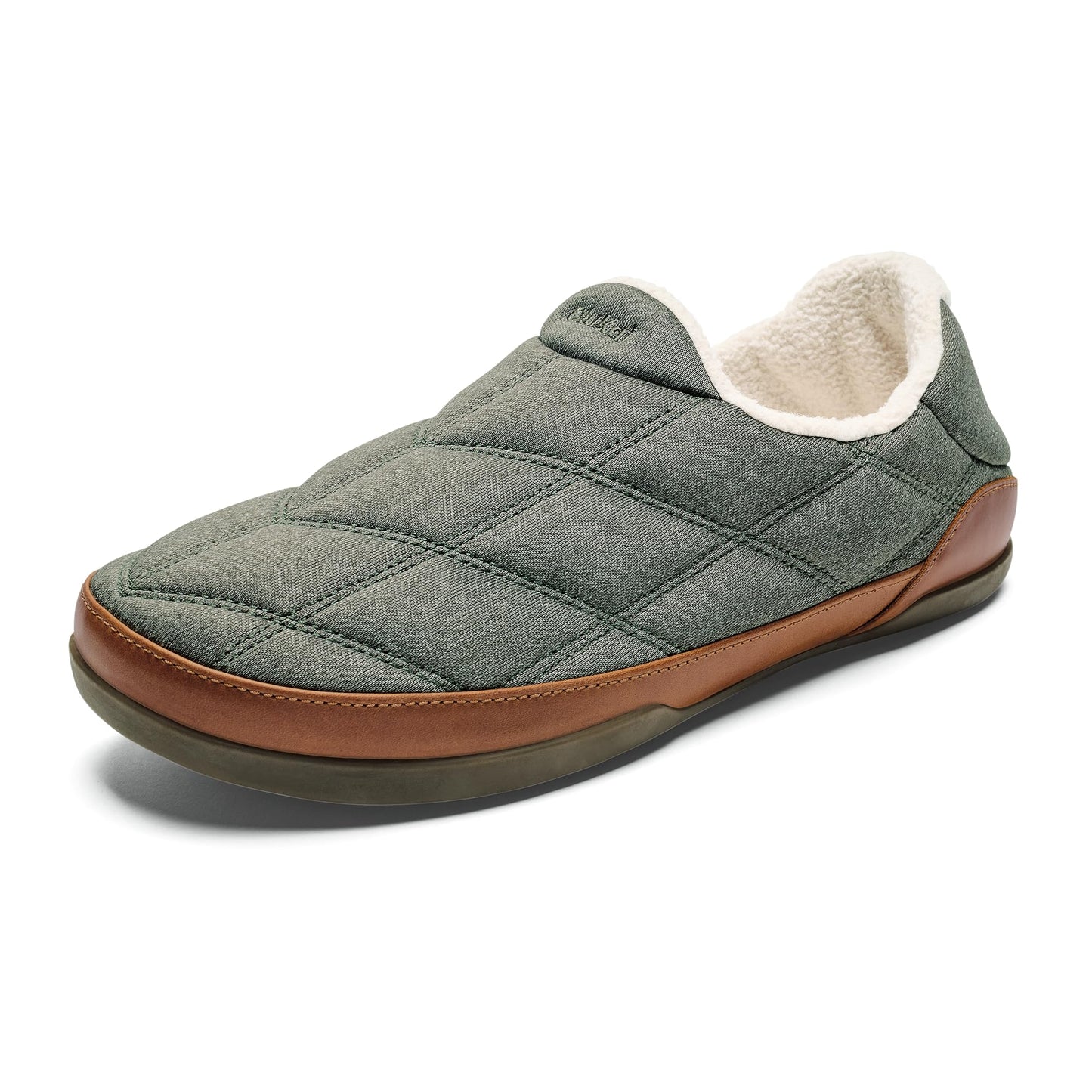 OLUKAI Puku'i Men's Fleece Slippers, Comfortable Activewear Slippers, Premium Full-Grain Leather & Jersey Knit, Drop-In Heel & All-Day Comfort, Ash/Ash, 10