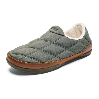 OLUKAI Puku'i Men's Fleece Slippers, Comfortable Activewear Slippers, Premium Full-Grain Leather & Jersey Knit, Drop-In Heel & All-Day Comfort, Ash/Ash, 10