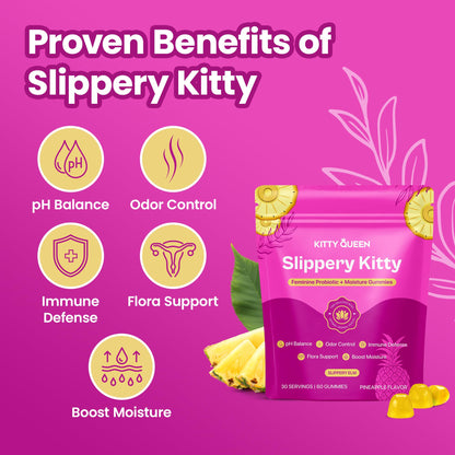 KITTYQUEEN Slippery Kitty Vaginal Probiotic and Moisture Gummies, 60 Count