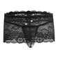 ABAFIP Men's Crossdresser Sissy Lingerie Low Waist Lace Mesh Sheer Mini Skirt + G-string Thong Panties 2 Piece Crossdressing Underwear set Black One Size