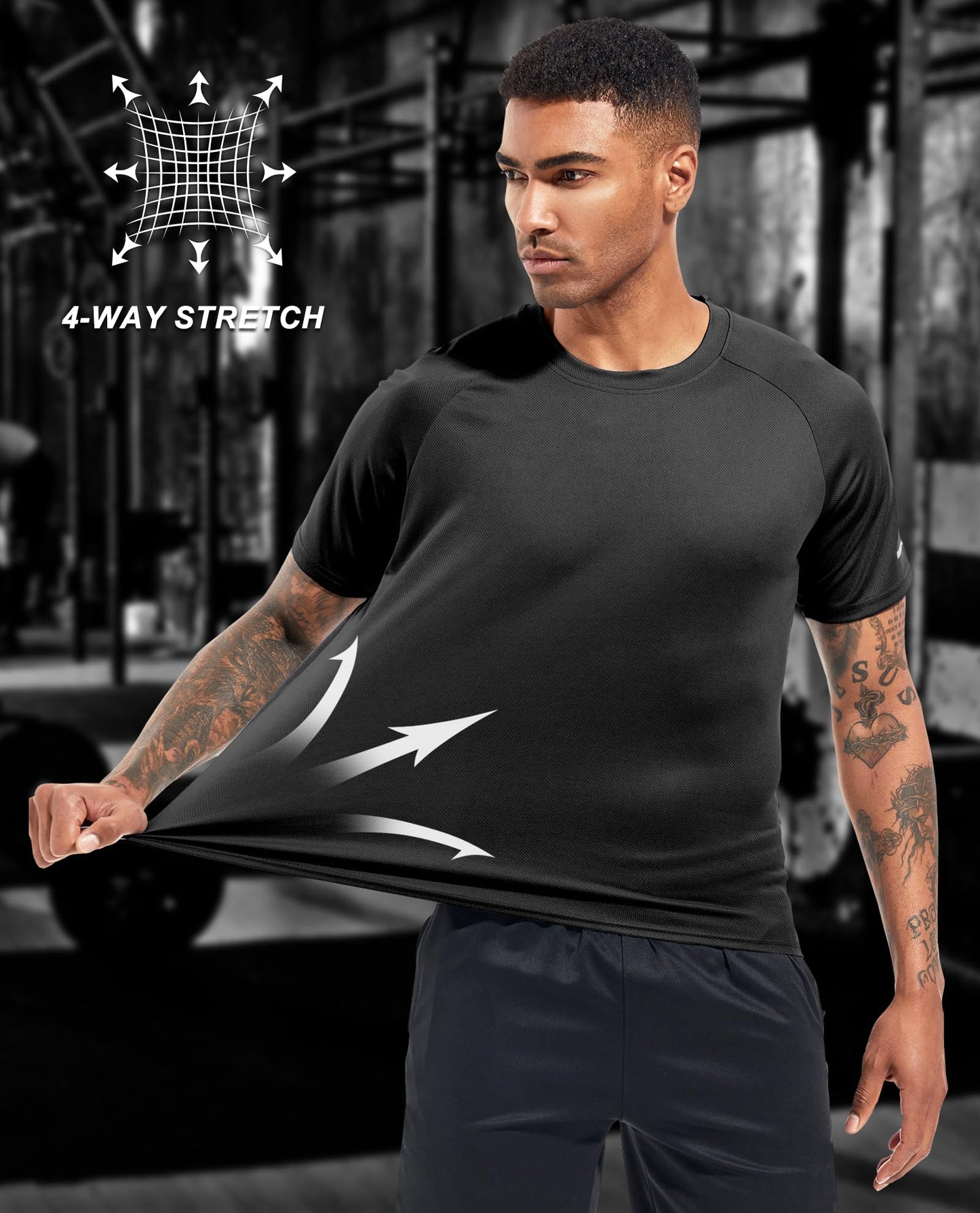 5 Pack Dry Fit Tshirts Shirt for Men, Quick Dry Crew Neck T Shirts, Athletic Running Workout Short Sleeve Tees Black-5P06-M