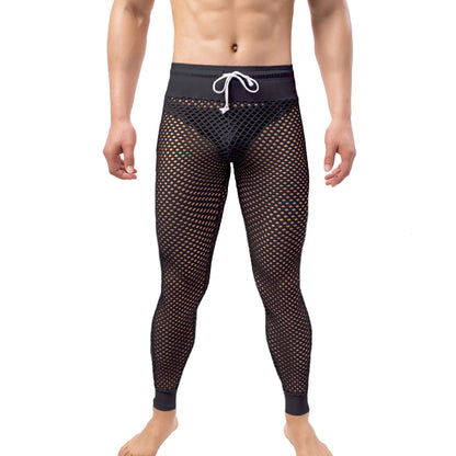 WINTOFW Men's Mesh Fishnet Pants See Through Drawstring Long Loung Pajamas Muscle Leggings Underpants Underwear
