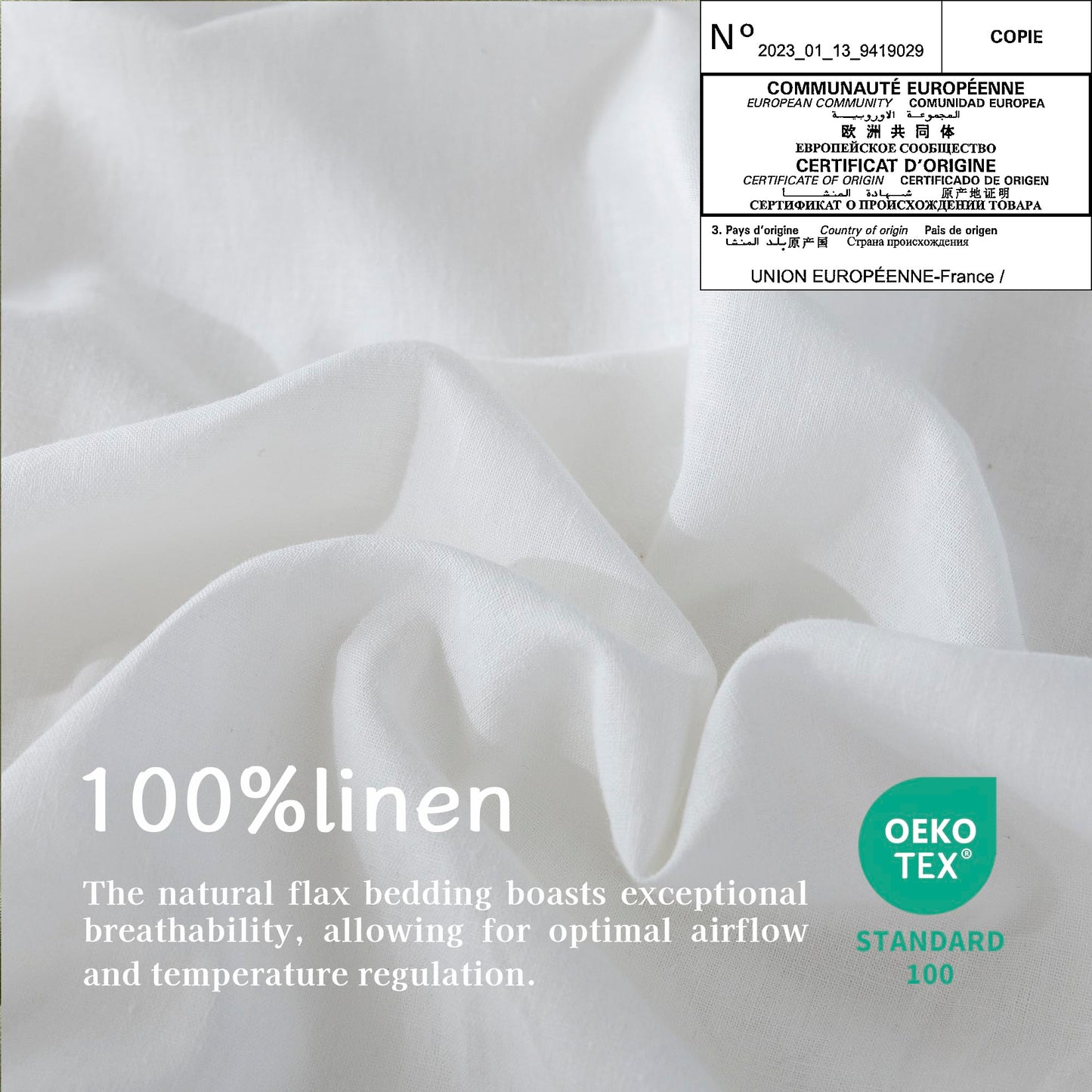 EVERLY 100% Pure Linen Duvet Cover Set Oversized King Size 120X98Inch 3pcs (1 Duvet Cover,2 Pillowcases) Soft and Breathable for All Season with Coconut Button Closure,Suitable for Hot Sleepers-White