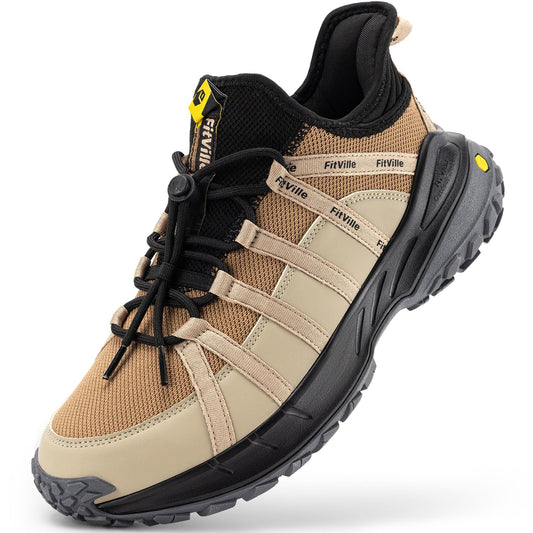 FitVille Men's Wide Slip-On Hiking Shoes Arch Support Trekking Sneakers