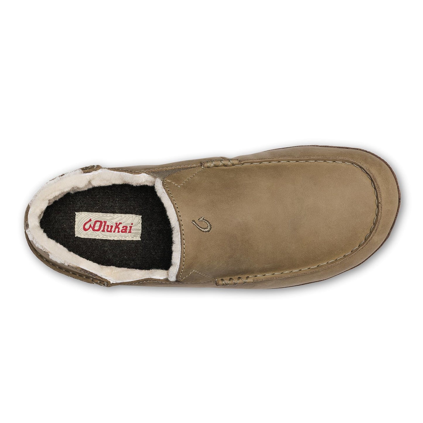 OLUKAI Moloa Slipper, Men's Premium Leather Slip-On Shoes, Soft Genuine Shearling Lining & Gel Insert, Drop-In Heel & All-Day Comfort, Clay/Dk Java, 10