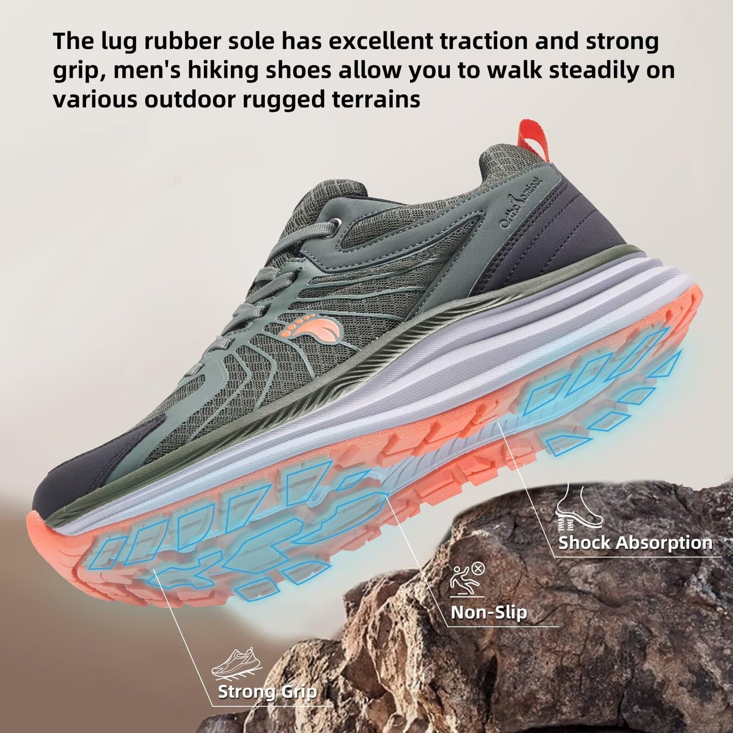 Men's Orthopedic Waterproof Trail Sneakers: Plantar Fasciitis Hammer Toes High Arch Supportive Neuropathy Heel Spur Walking Shoes, Outdoor Stylish Workout Exercise Running Shoes Army Green Size 10