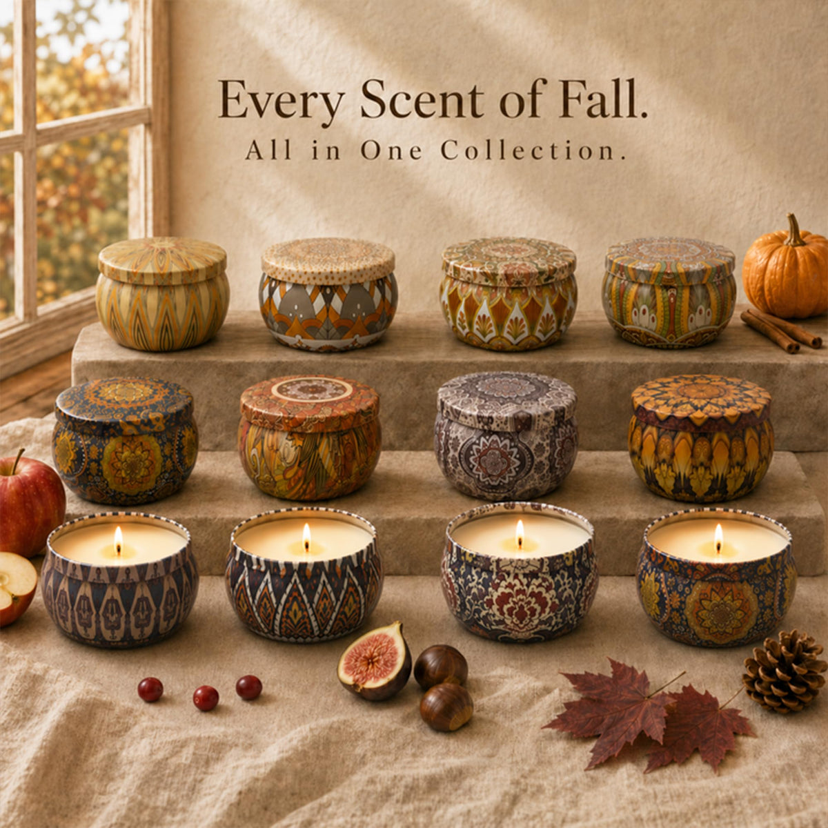Fall Scented Candles Gift Set, 12 Pack Soy Candles for Home, 2.5 oz Each