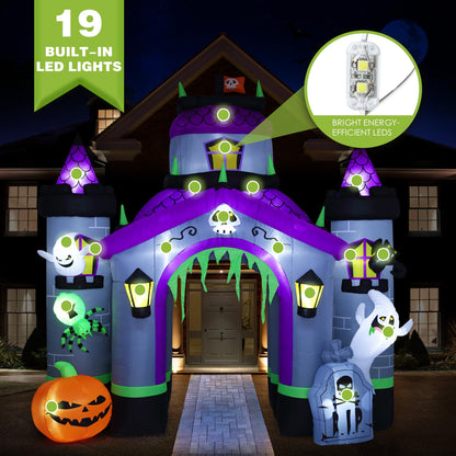 Halloween Inflatables Giant 12.5 FT Haunted House Castle Archway Outdoor Decorations, Large Halloween Arch Blow Up Yard Decorations for Front Lawn Garden Decor