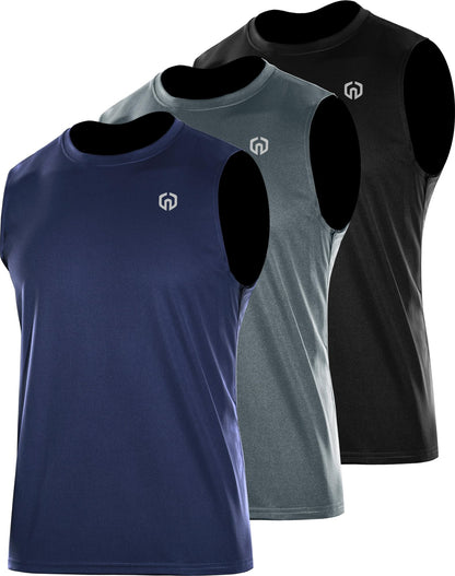 NELEUS Men's Dry Fit Workout Athletic Tank Basketball Running Shirts,5015,Black/Grey/Navy Blue,L