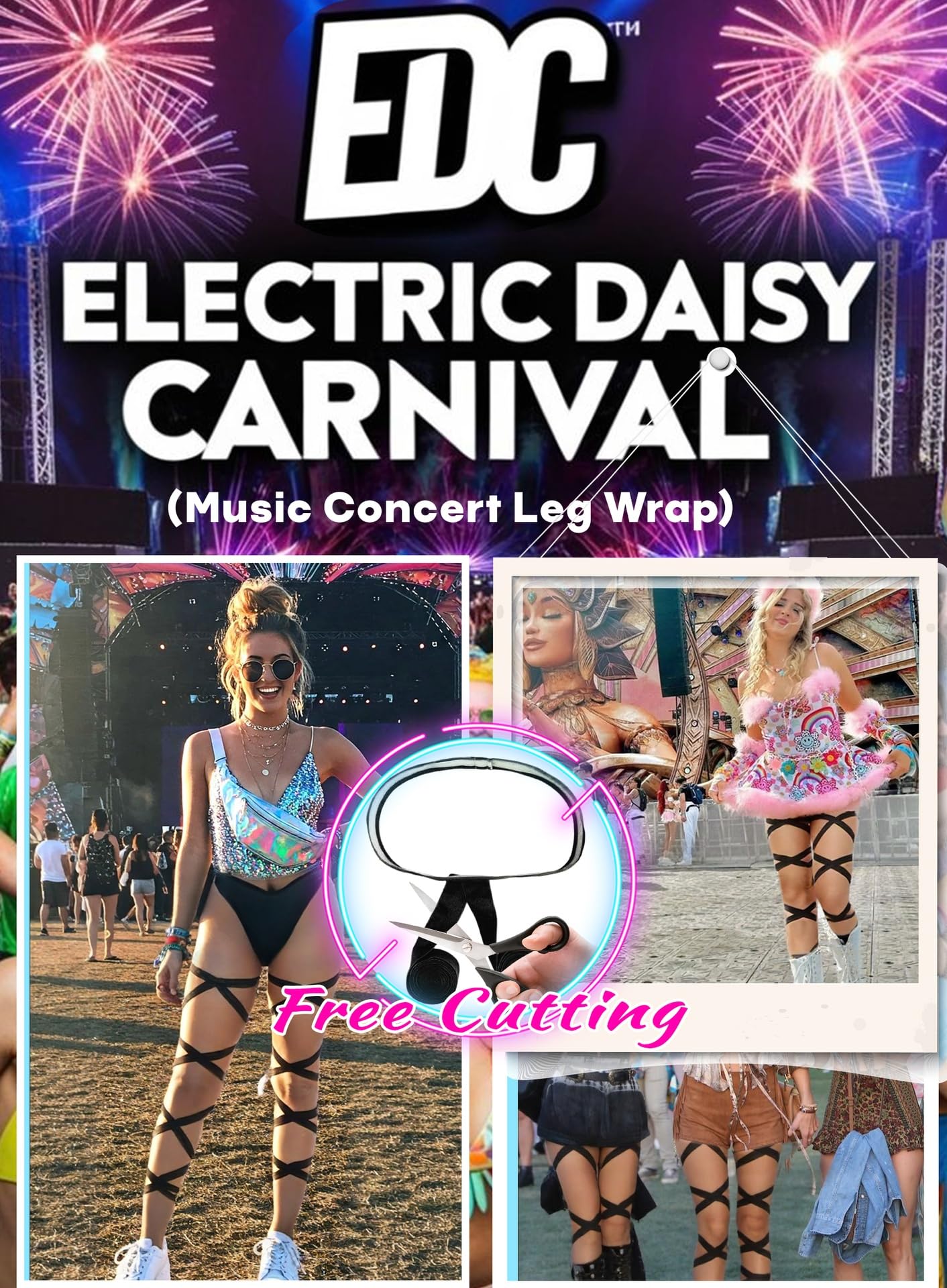 Rave Leg Wrap for Women - Music Festival Cosplay Costume Outfits Non-Slip Elastic Strap Halloween Party Accessories(2PackB,O,1330a)