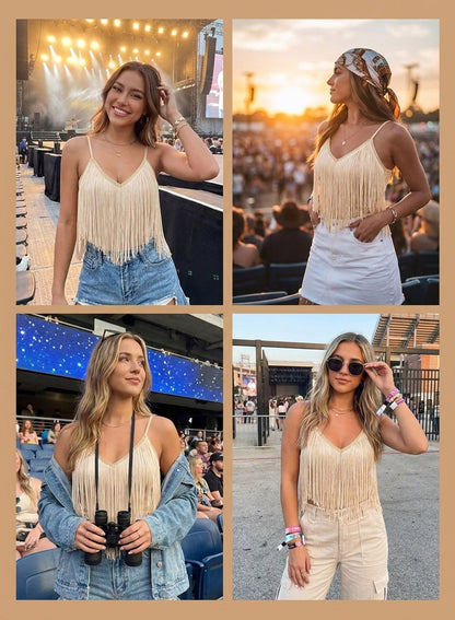 Womens Western Cowgirl Fringe Tops - Country Concert Outfits Rodeo Shirt(Khaki,L,10742a)