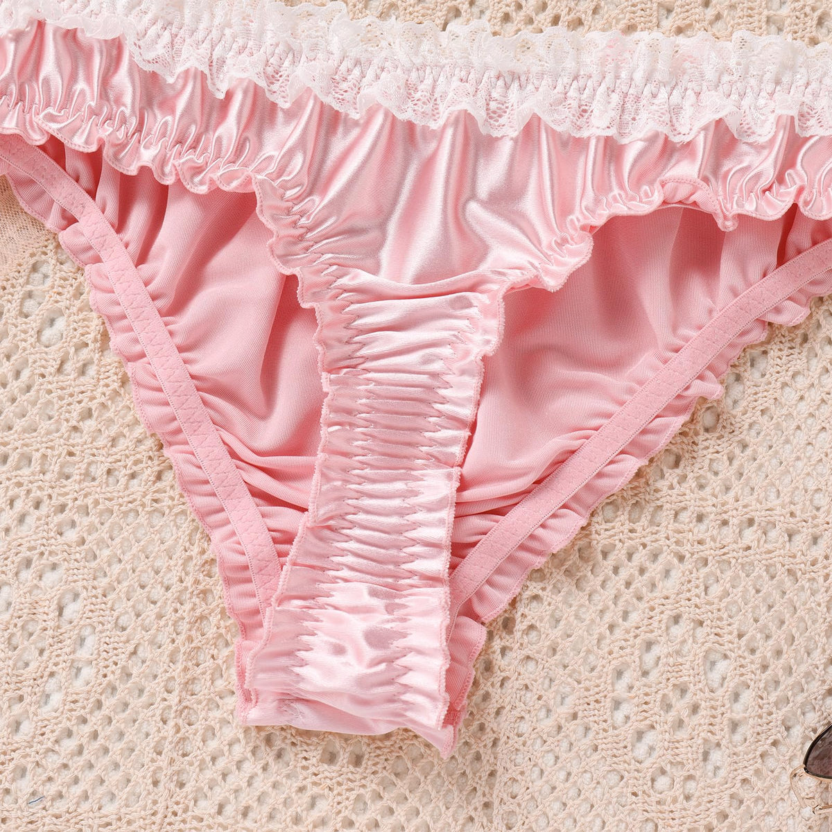 Men's Satin Thong Sissy Panties,Silky Crossdresser Lingerie Lace Bowknot Femboy Underwear