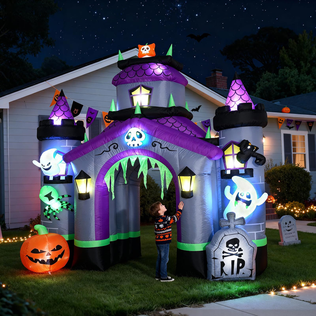 Halloween Inflatables Giant 12.5 FT Haunted House Castle Archway Outdoor Decorations, Large Halloween Arch Blow Up Yard Decorations for Front Lawn Garden Decor