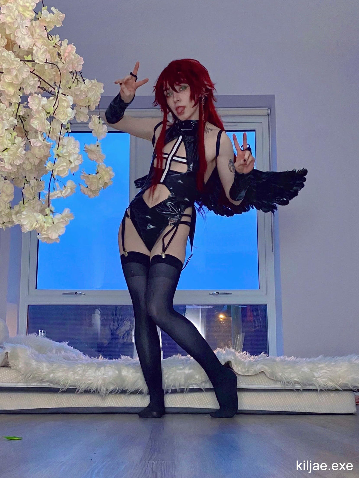 Men Succubus Cosplay Lingerie Anime Devil Set(Black, M)