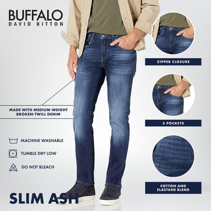 Buffalo David Bitton Men's Ash Fashion Jeans, Sanded and Faded Indigo, 31W x 30L