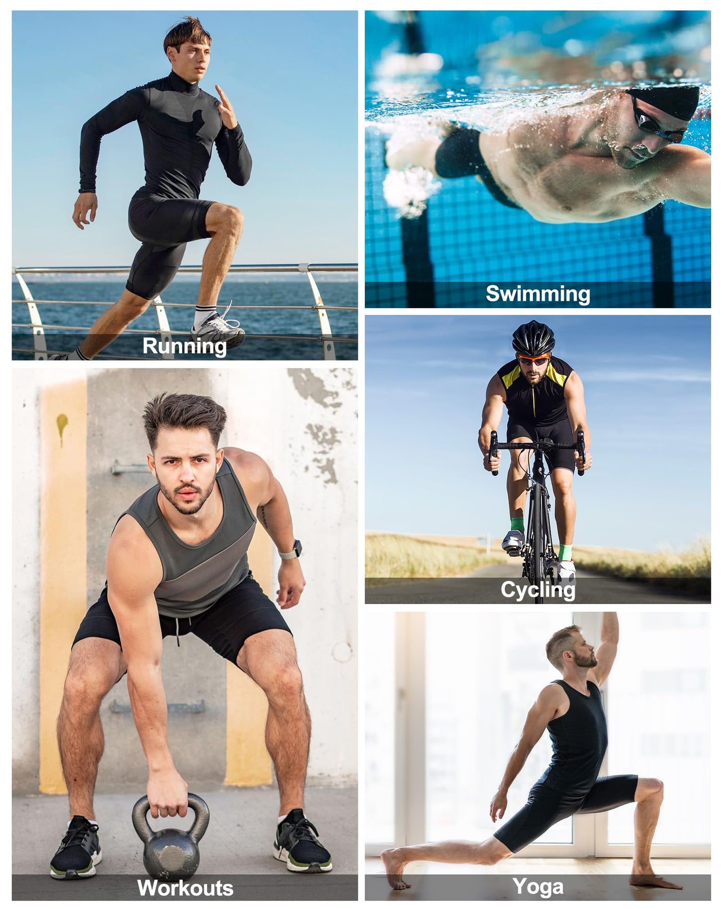 Runhit Mens Compression Shorts with Pocket, Spandex Athletic Workout Shorts, Performance Underwear Running 2 Pack White White S