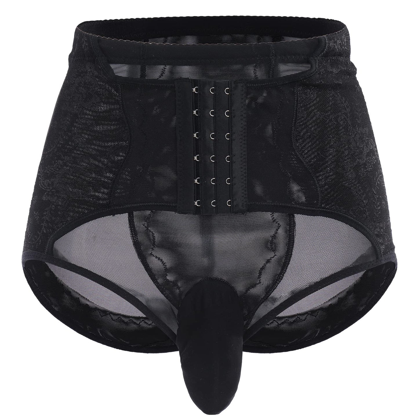 Men's Tummy Control Shapewear Underwear High Waist Body Shaper Slimming Girdle Waist Trainer Corset Lace Briefs Crossdress Lingerie Black X-Large(US Medium)