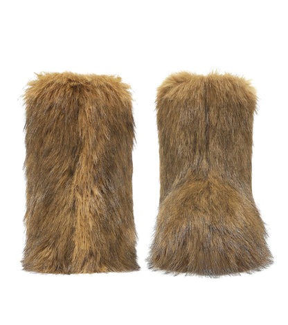 Haifago Women's Faux Fur Boots Furry Fluffy Mid-Calf Winter Snow Boot, Fashion Fuzzy Round Toe Warm Booties for Shopping Travel